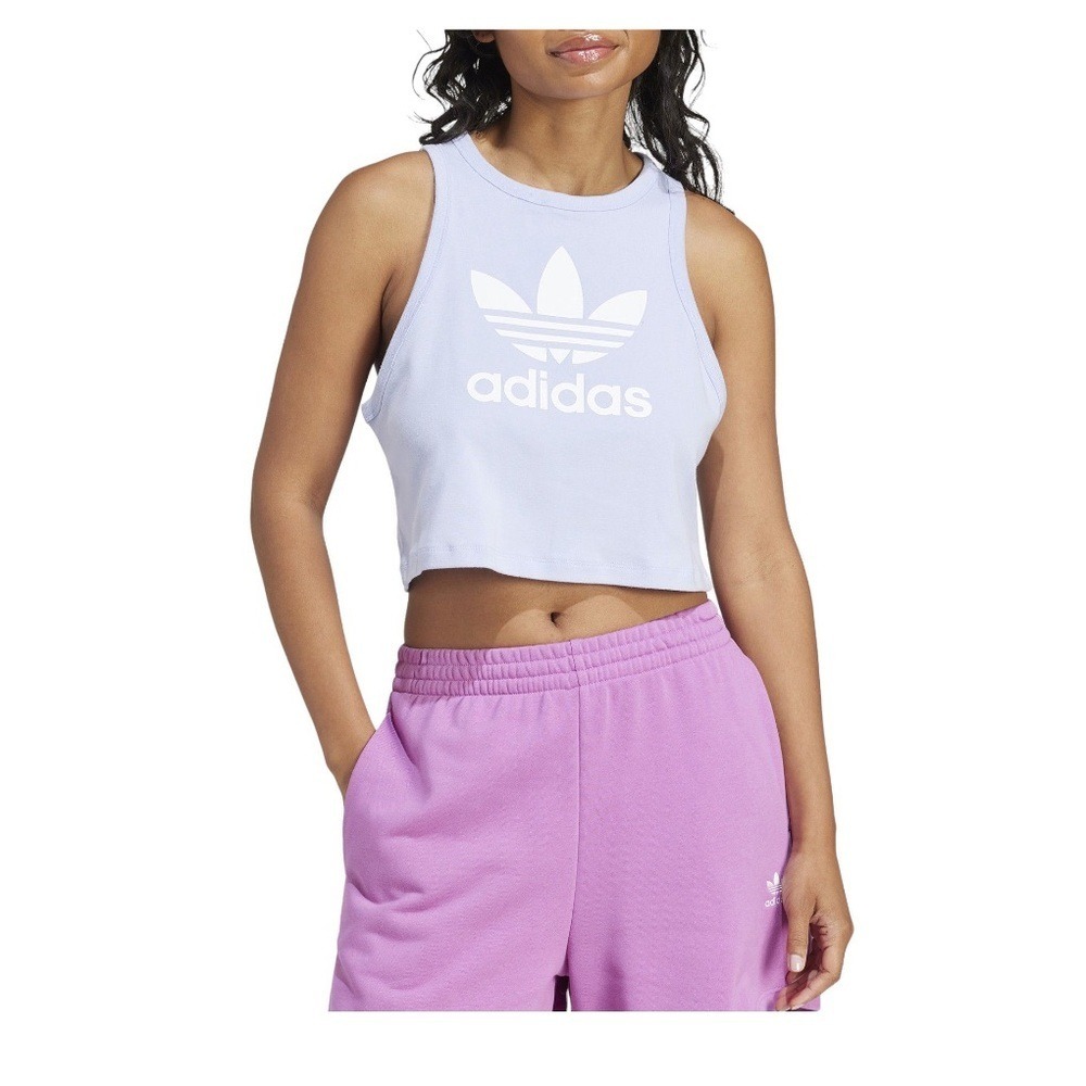 NEW ADIDAS ORIGINALS WOMEN'S TREFOIL TANK TOP Cropped Lilac Violet **Size L**‎